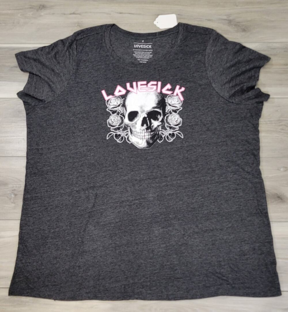 Lovesick T-Shirt Women's 4 Plus Charcoal Short Sleeve Round Neck